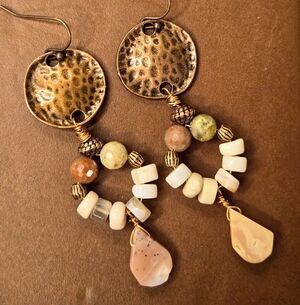 Desert Diva's Pink Peruvian Opal In Antiquated Copper Artisan-Made Earrings